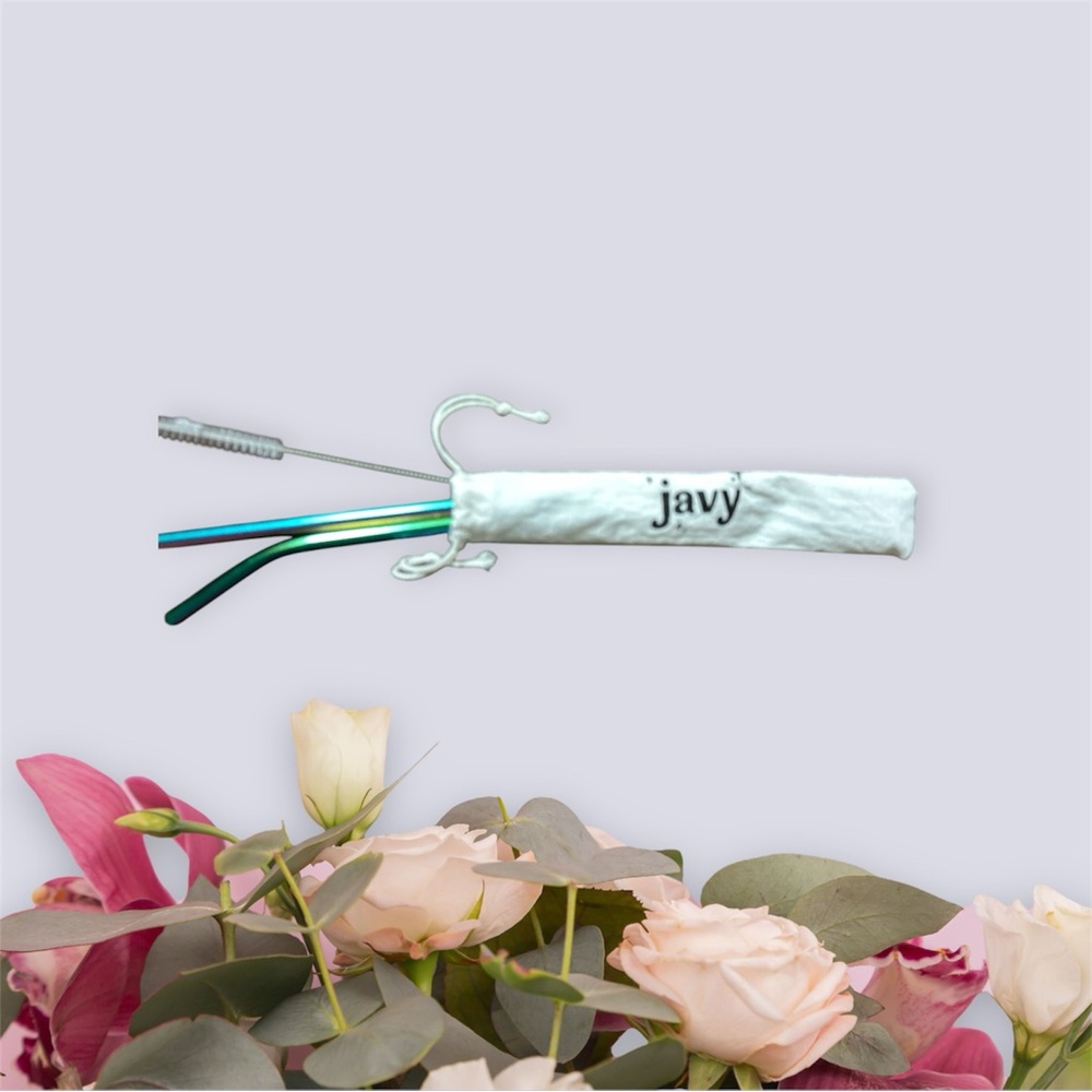 JAVY Coffee Aluminum Straws & Cleaning Brush Set W/Cotton Drawstring Pouch.New
